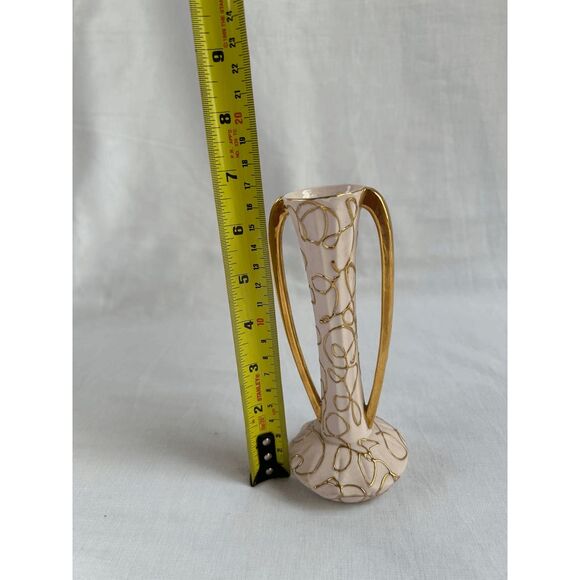 Pedal Pink and Gold Small Decorative Vase, Delicate, Pretty, Handles - Picture 4 of 7